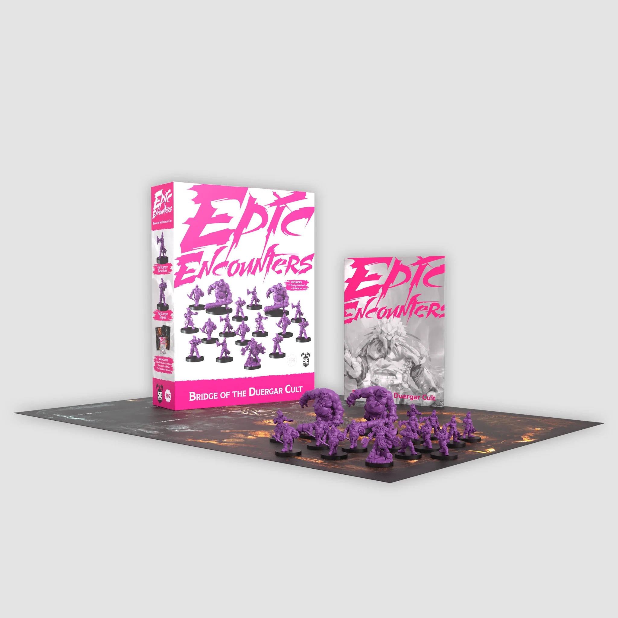 a box of purple plastic figurines sitting on top of a table