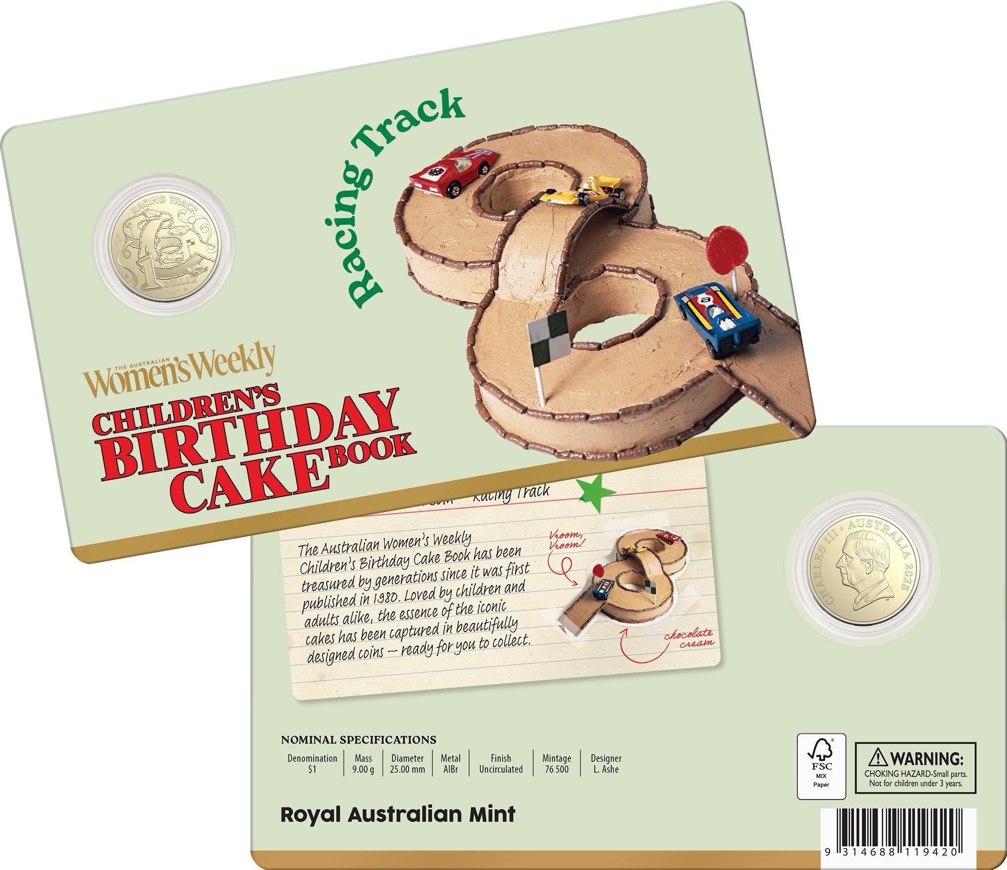 2025 AWW Childrens Birthday Cake Book Uncirculated $1 Coin - Racing Track