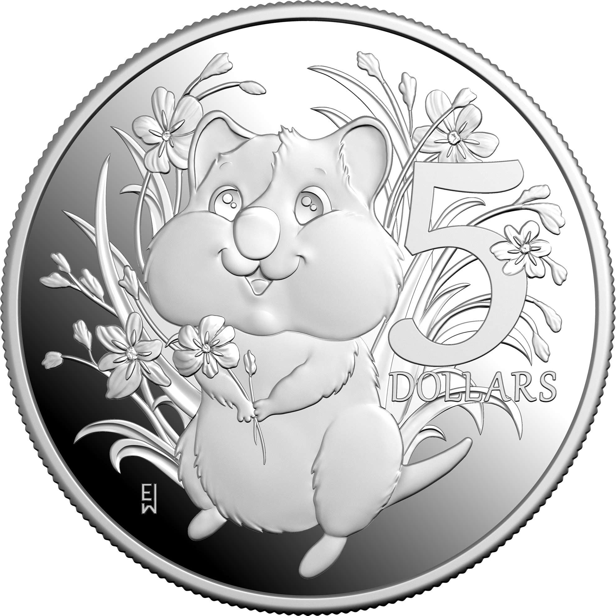 a silver coin with a mouse on it