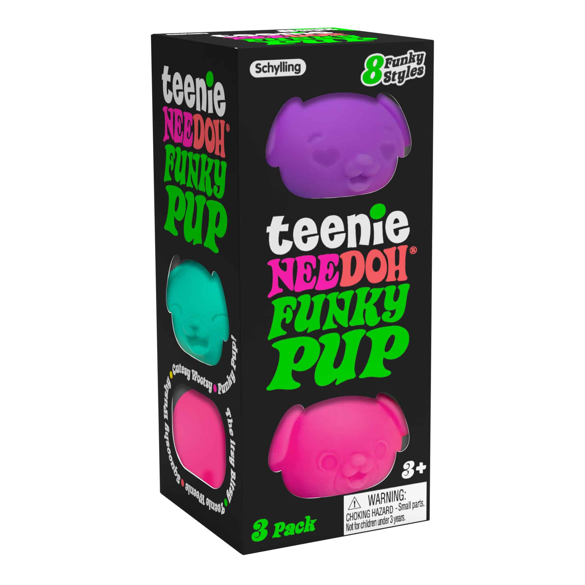 Nee Doh Teenie Funky Pup 3-pack packaging