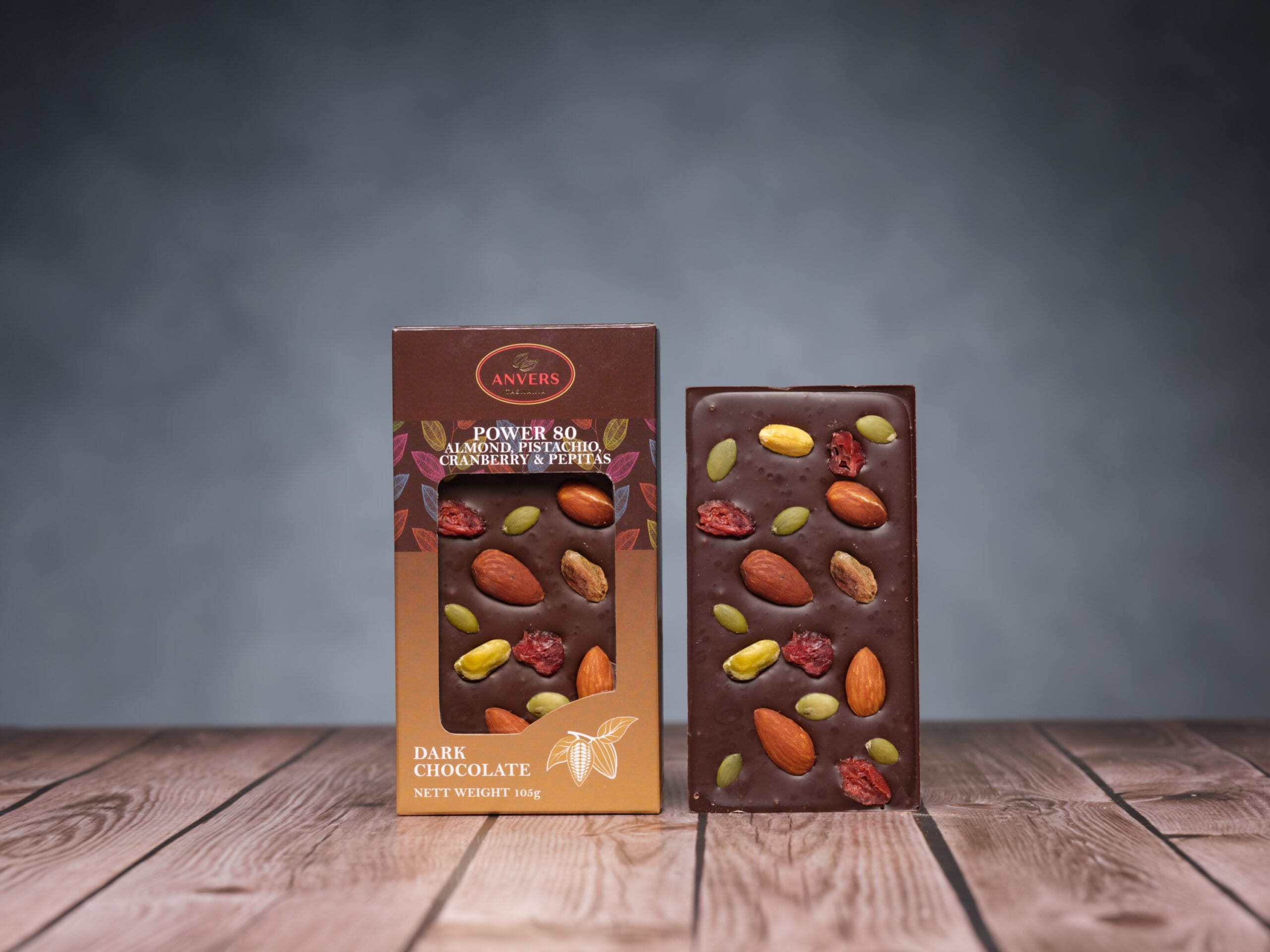 Anvers Tasmania Power 80 Almond Pistachio Cranberry Pepitas Block 105g