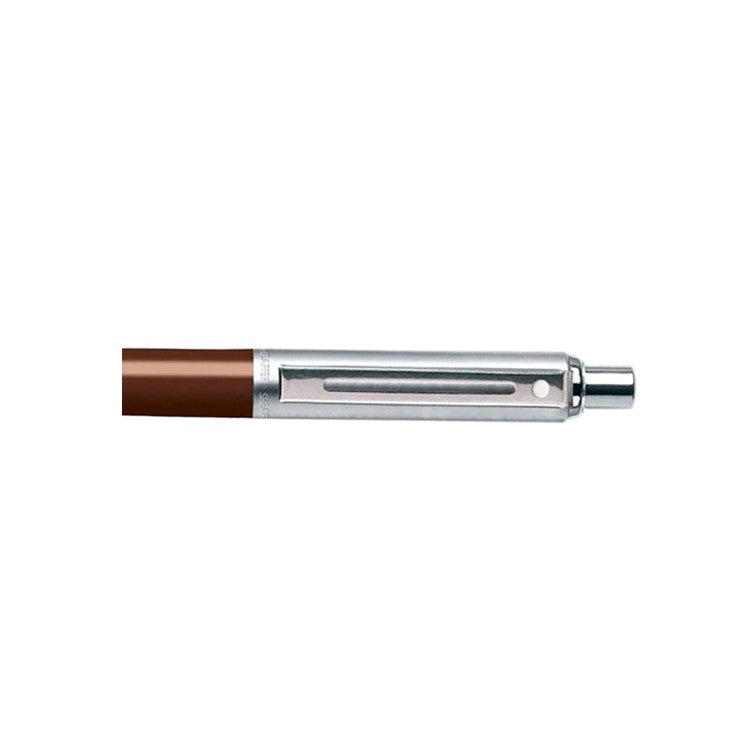 Sheaffer Sentinel coffee brown ballpoint, brushed chrome cap and clip detail