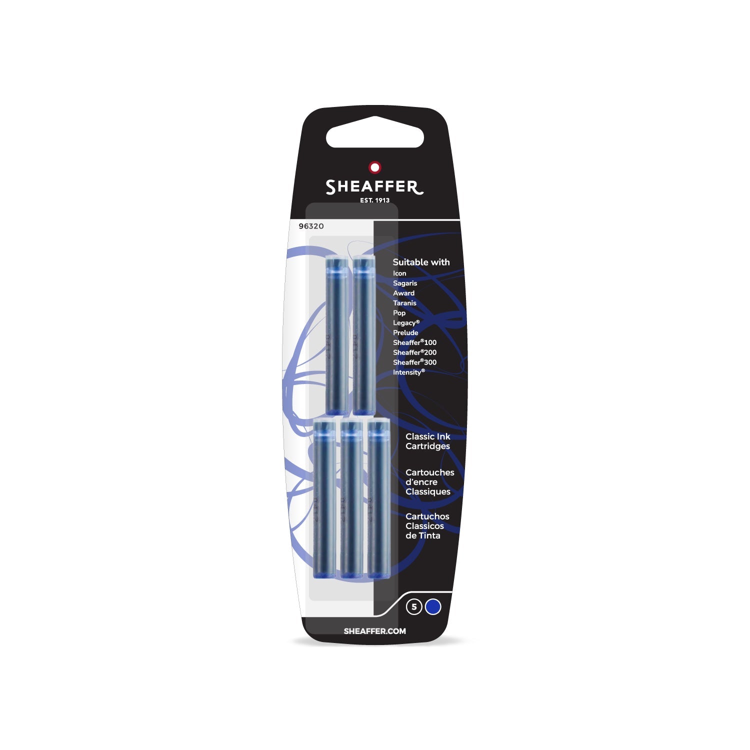 Sheaffer Skrip Classic ink cartridges in blue, pack of five