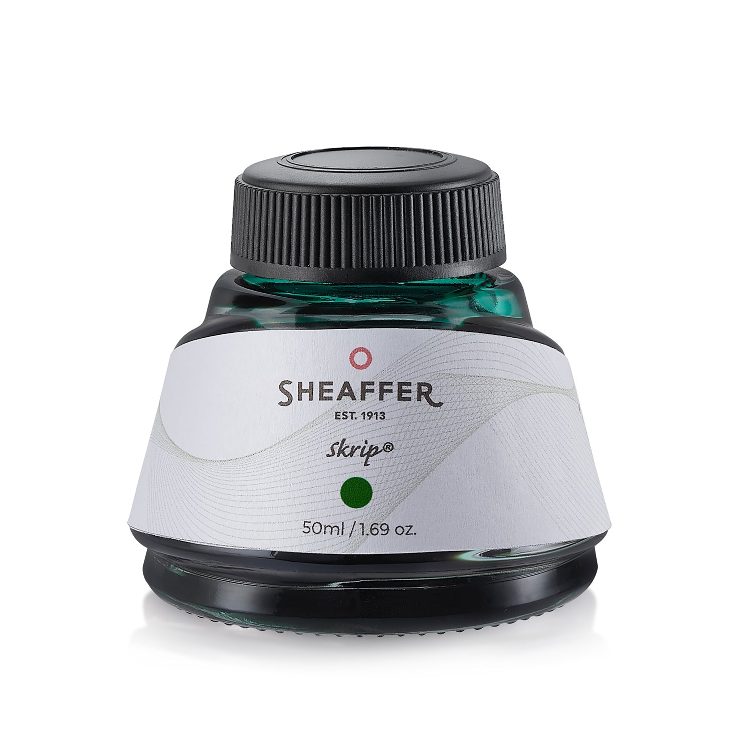 Sheaffer Skrip green fountain pen ink in a 50ml glass bottle