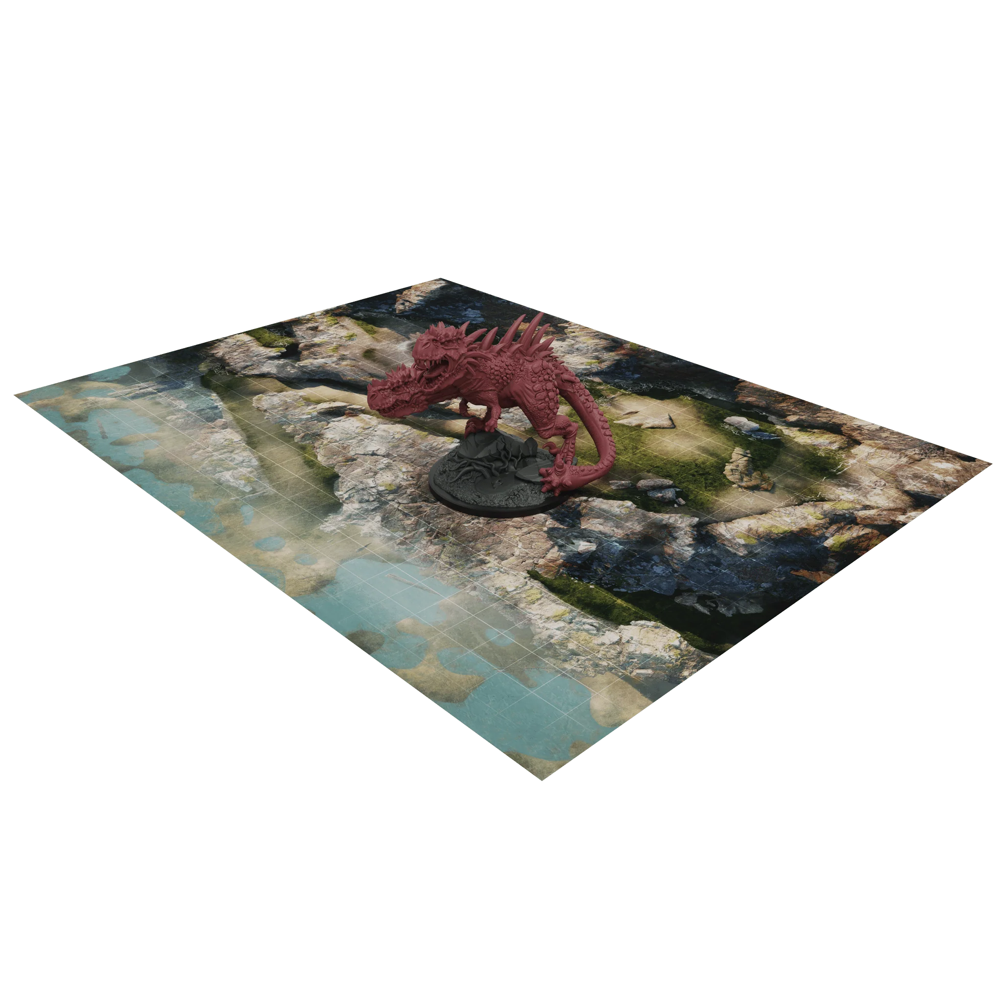 a red dragon statue sitting on top of a rock