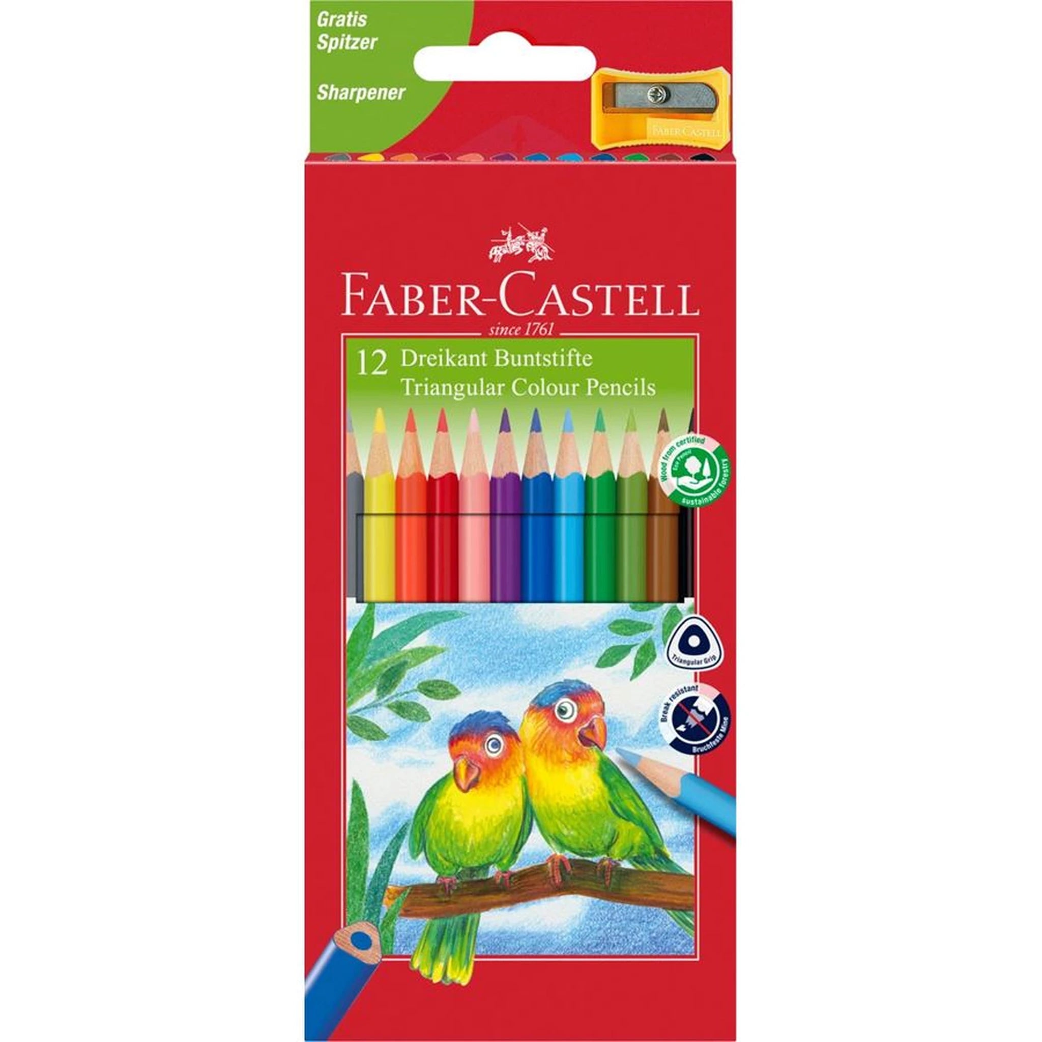Faber-Castell 12 Triangular Colouring Pencils with Sharpener