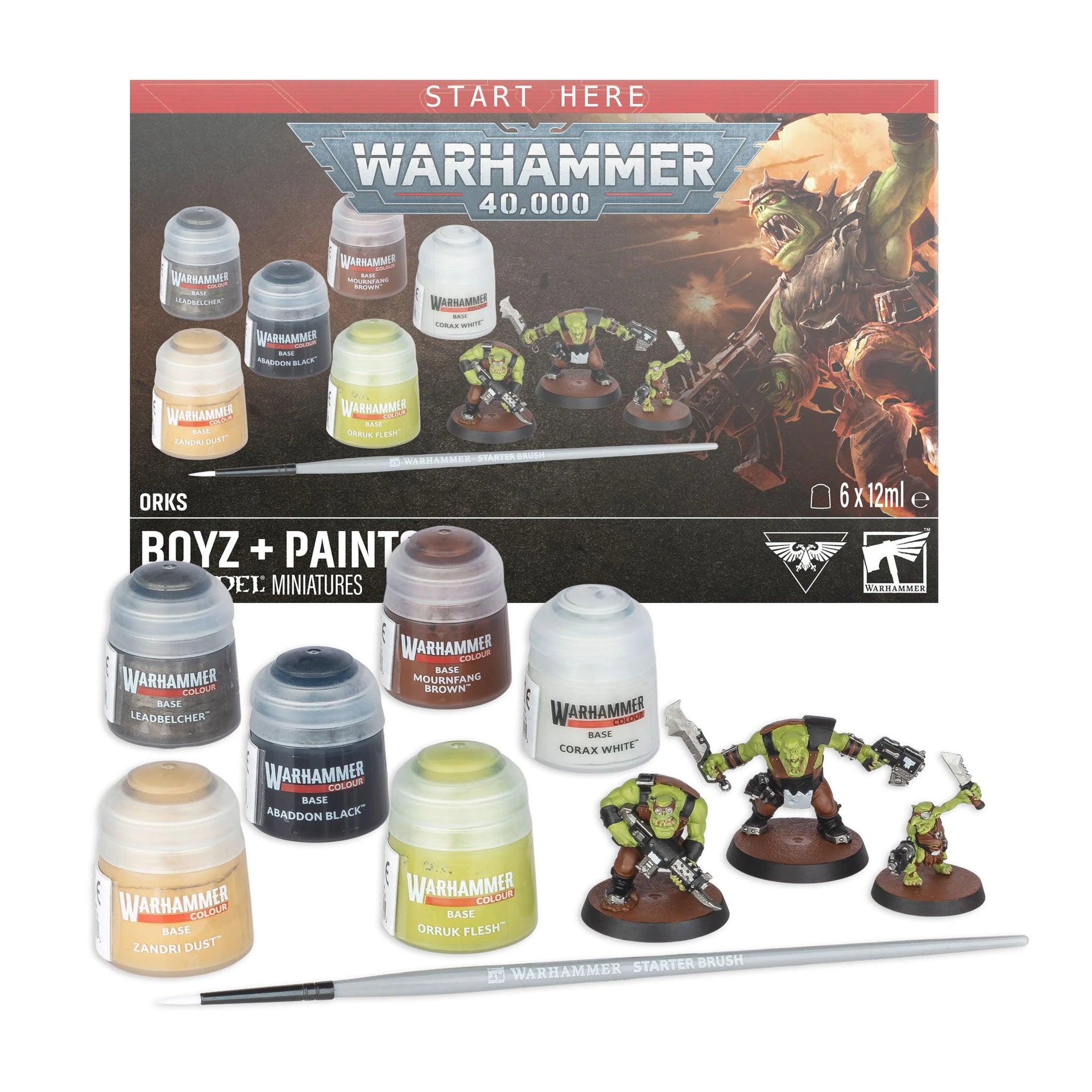 Warhammer 40000 Orks Boyz and Paints Set box art, official Games Workshop packaging