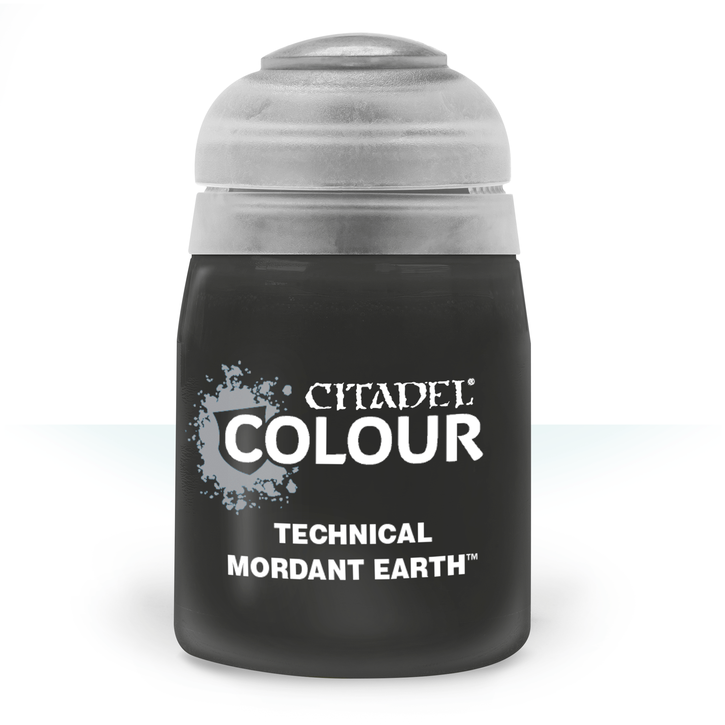 a bottle of black paint with a white background