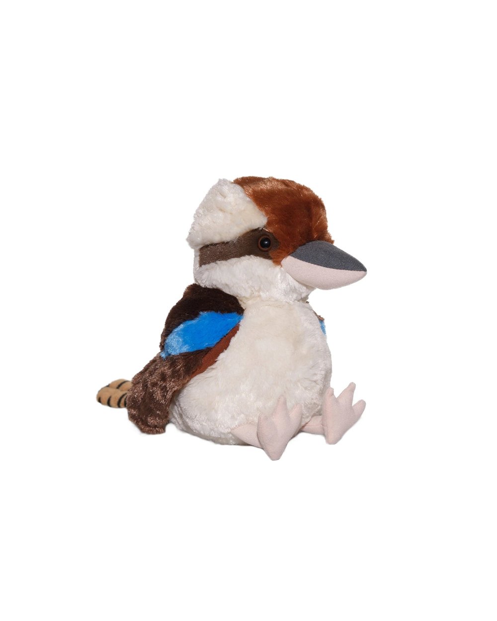a stuffed bird sitting on top of a white surface