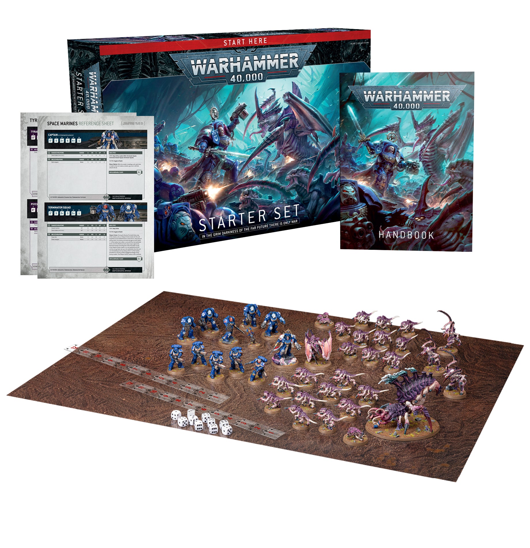 a warhammer board game with a box and game pieces