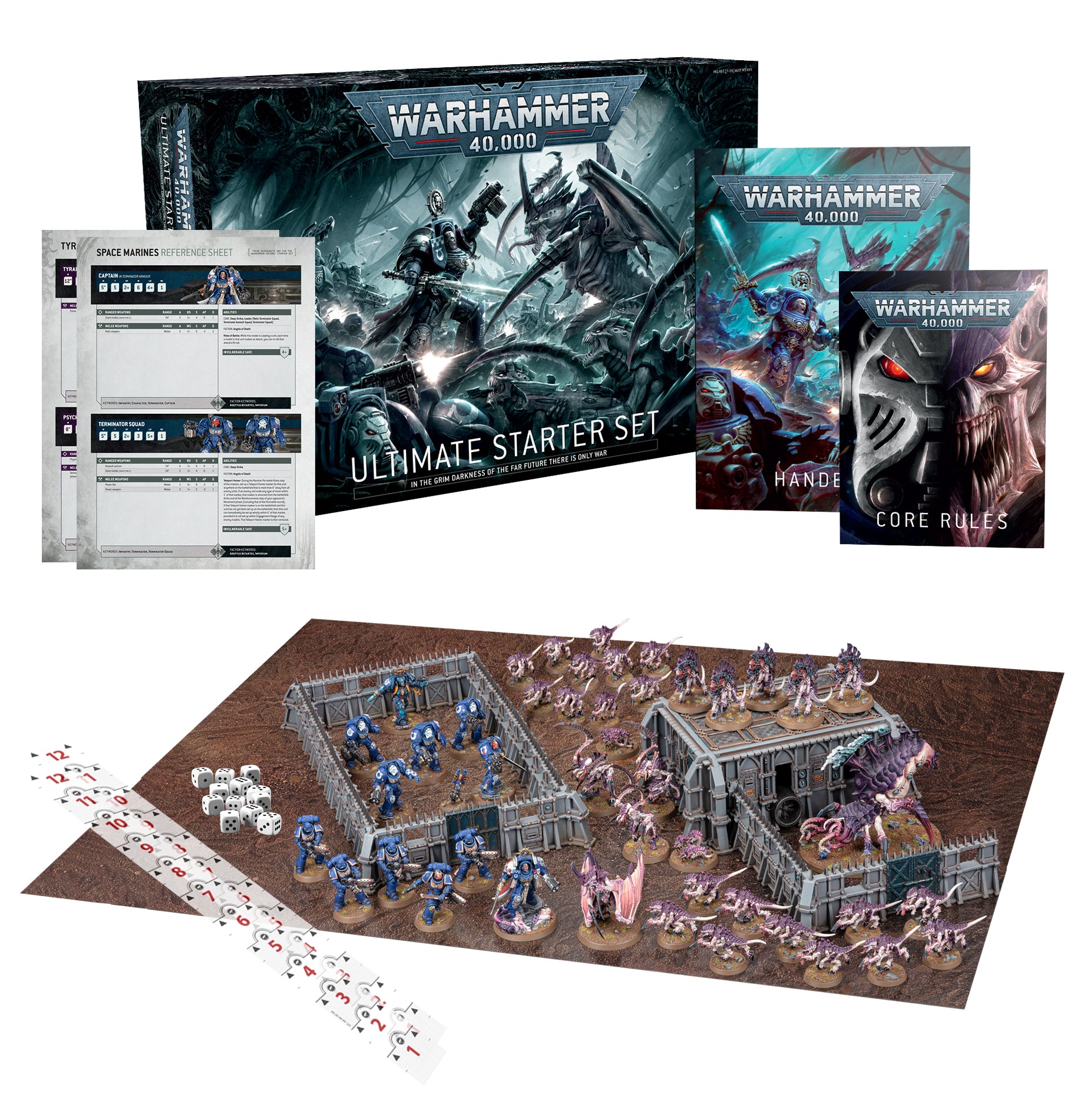 a warhammer board game with a box and instructions