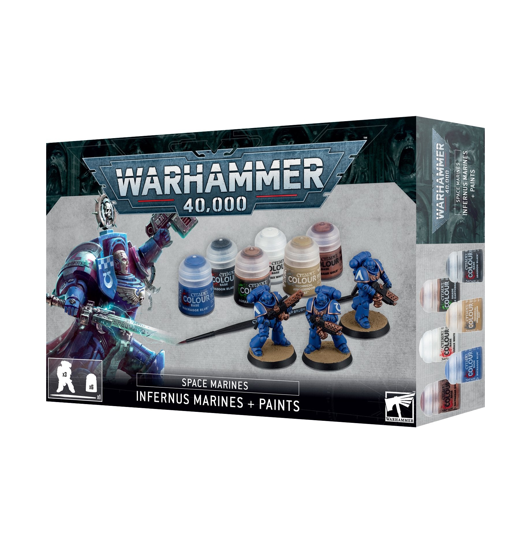 a box of warhammer paint and warhammer miniatures