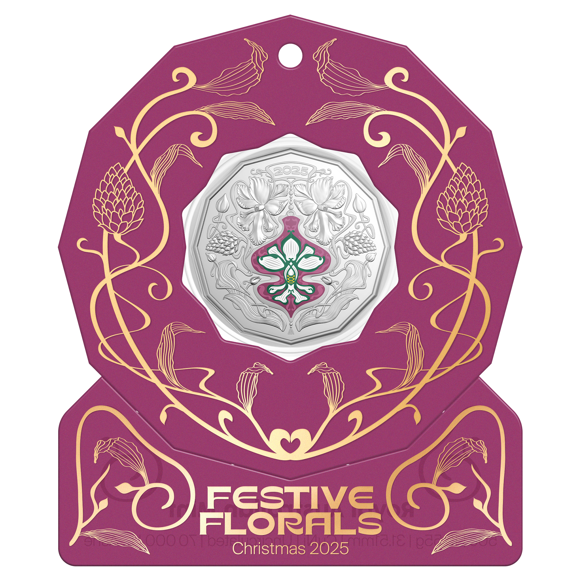 50c Christmas Festive Florals - Uncirculated Coin