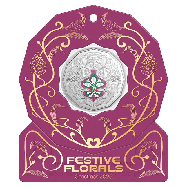 50c Christmas Festive Florals - Uncirculated Coin