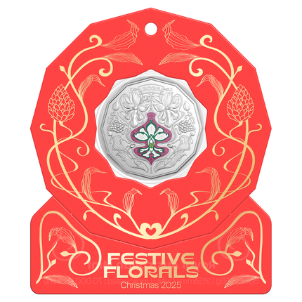 50c Christmas Festive Florals - Uncirculated Coin