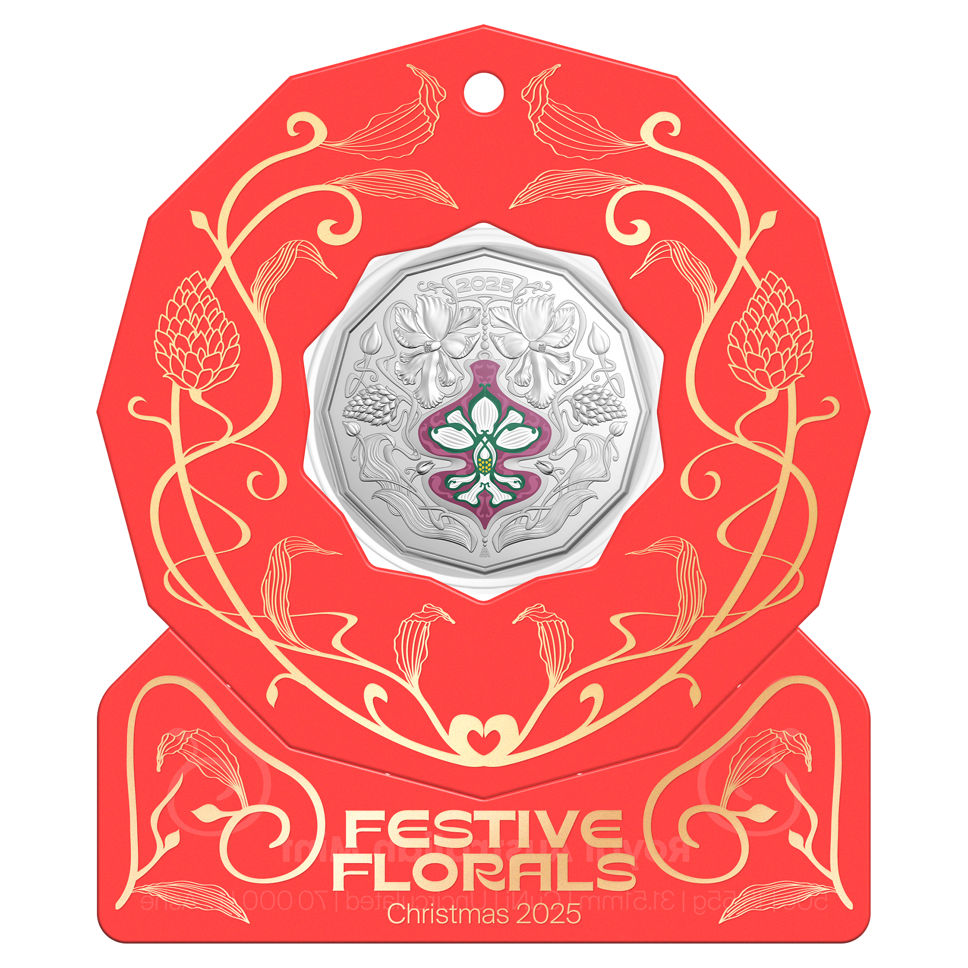 50c Christmas Festive Florals - Uncirculated Coin