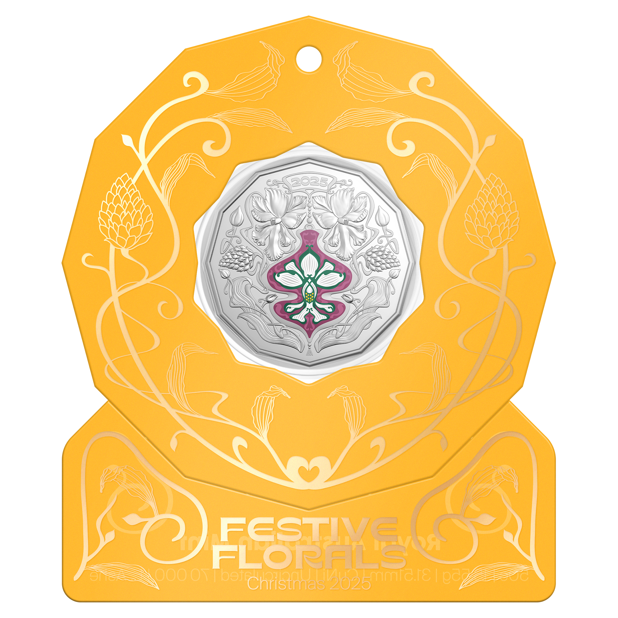 50c Christmas Festive Florals - Uncirculated Coin