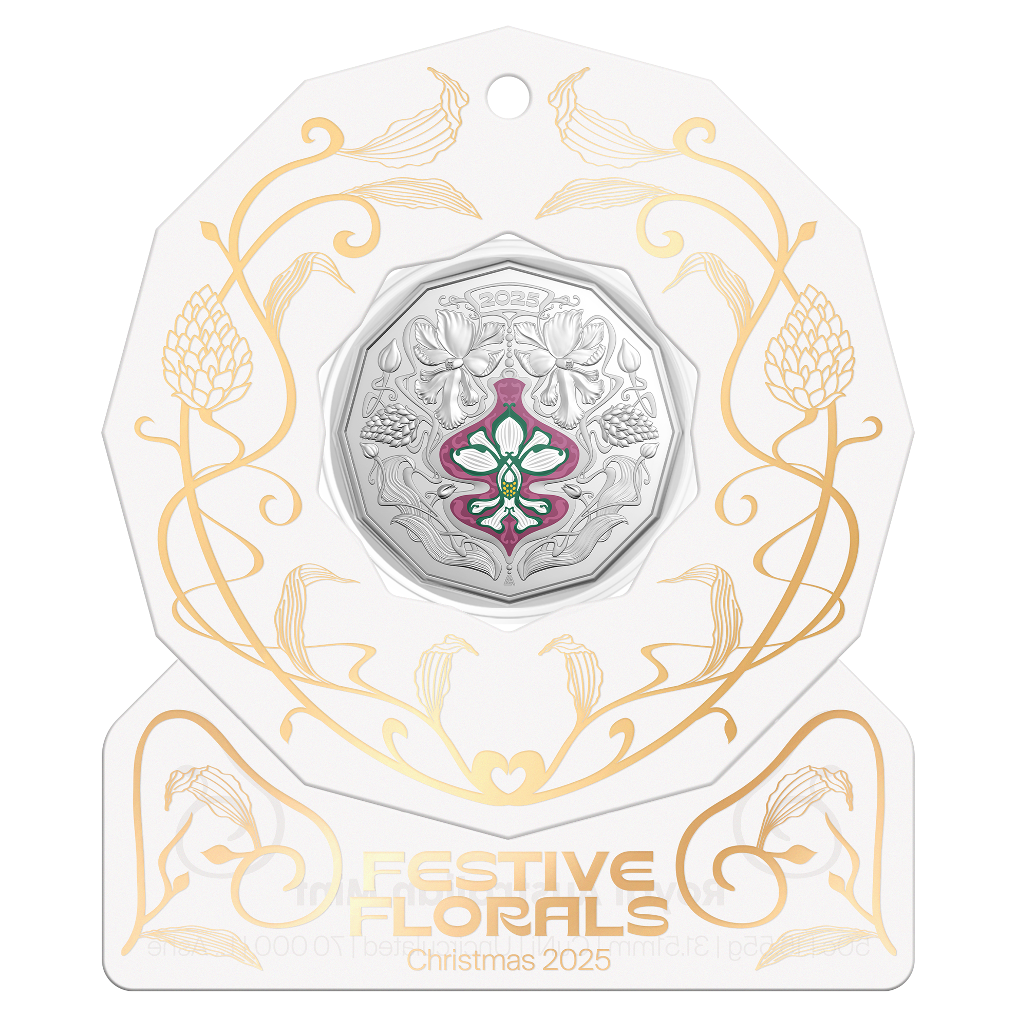 50c Christmas Festive Florals - Uncirculated Coin