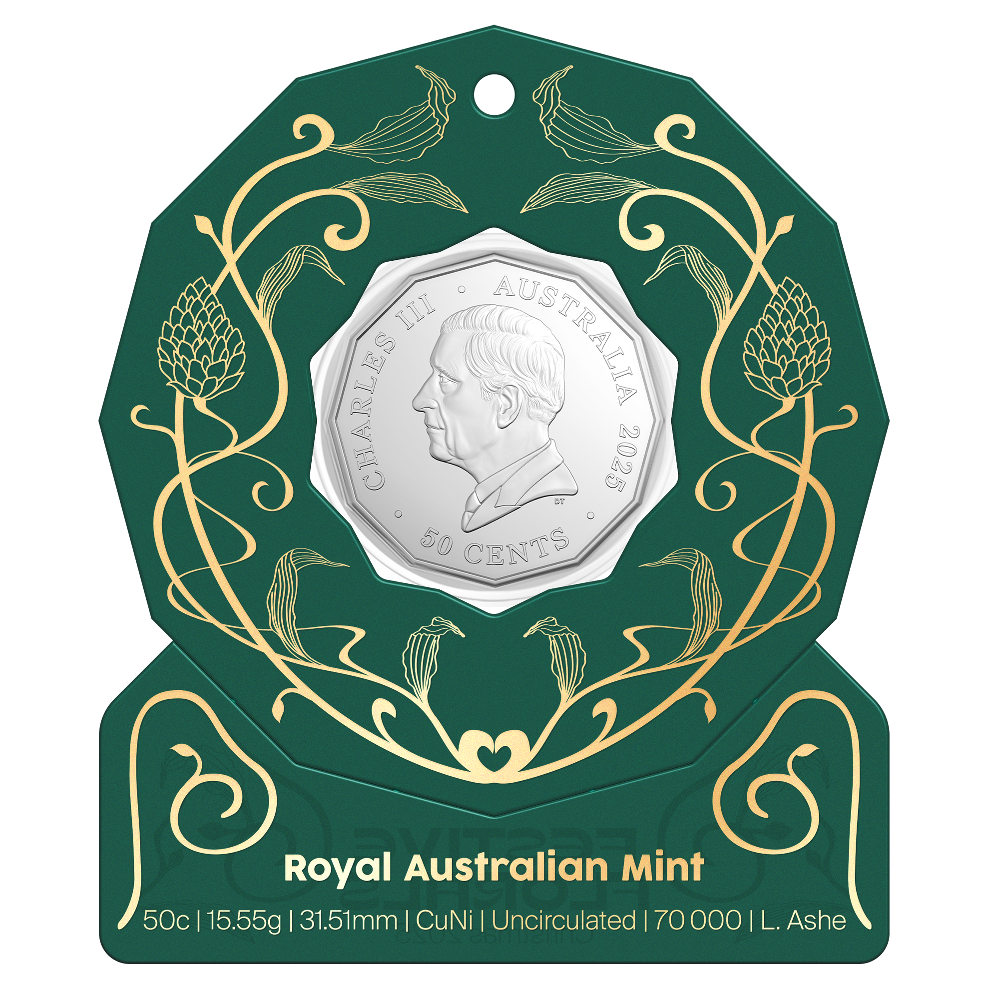 50c Christmas Festive Florals - Uncirculated Coin