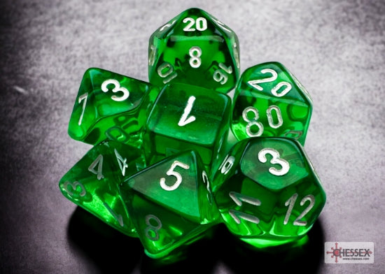 Chessex RPG Dice Mini Set Translucent Green White 7-die