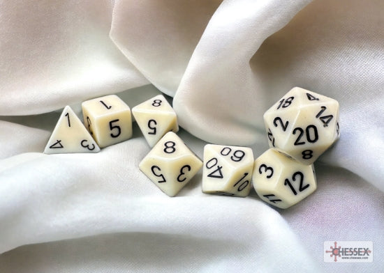 Chessex Opaque Ivory Black 7-die polyhedral dice set