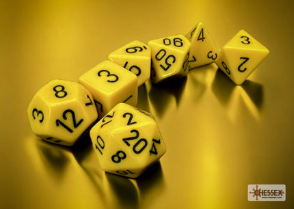 Chessex Opaque Yellow Black 7-die polyhedral dice set