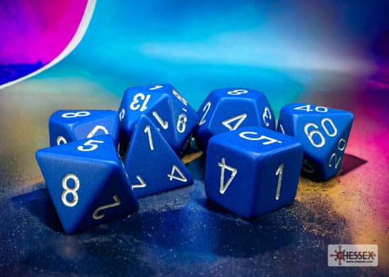Chessex Opaque Blue White 7-die polyhedral dice set