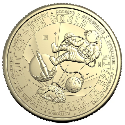 a gold coin with a picture of an astronaut