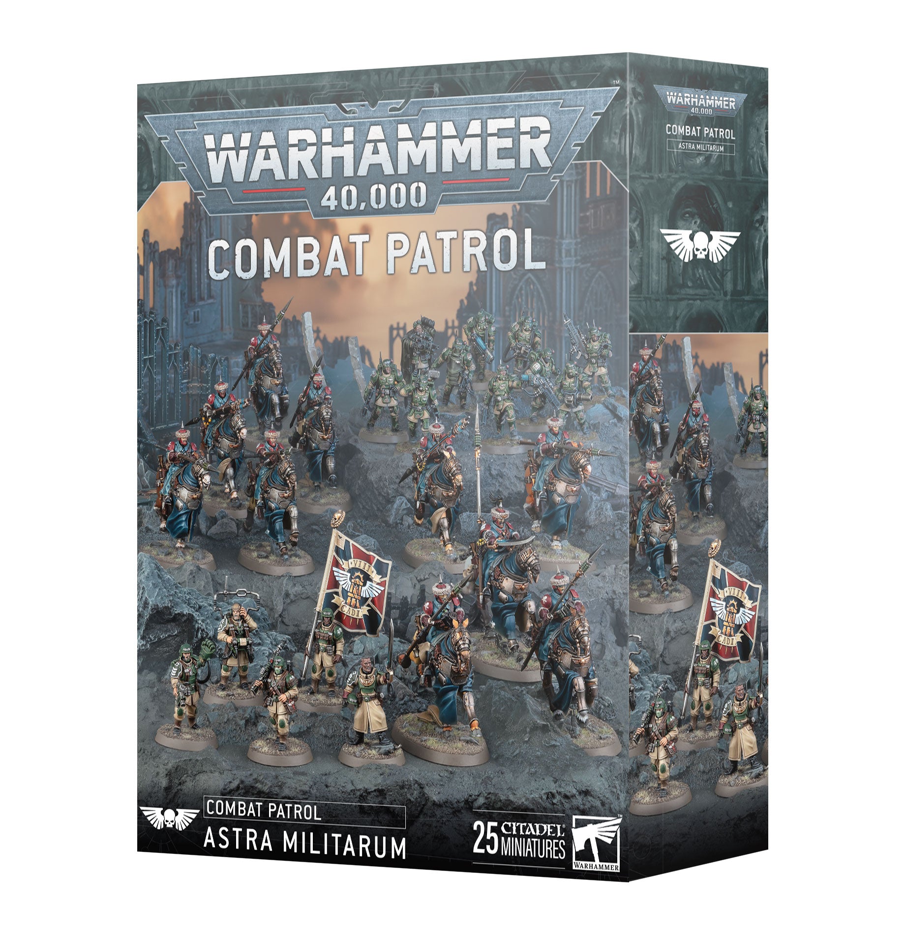 a box with a bunch of toy soldiers on it