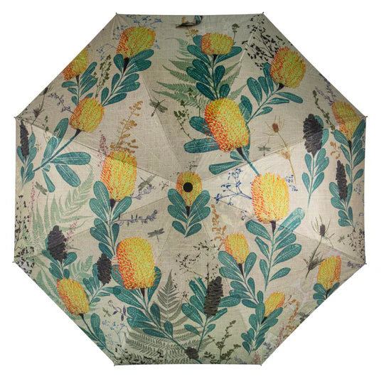 an open umbrella with a floral pattern on it