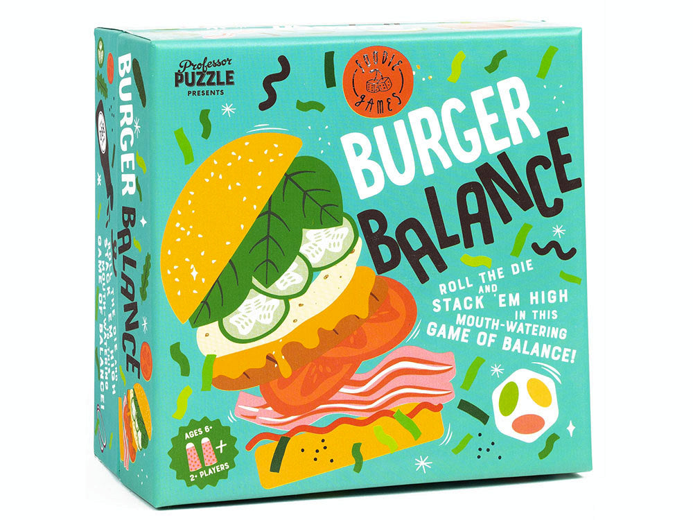 a box of burger balance game on a white background