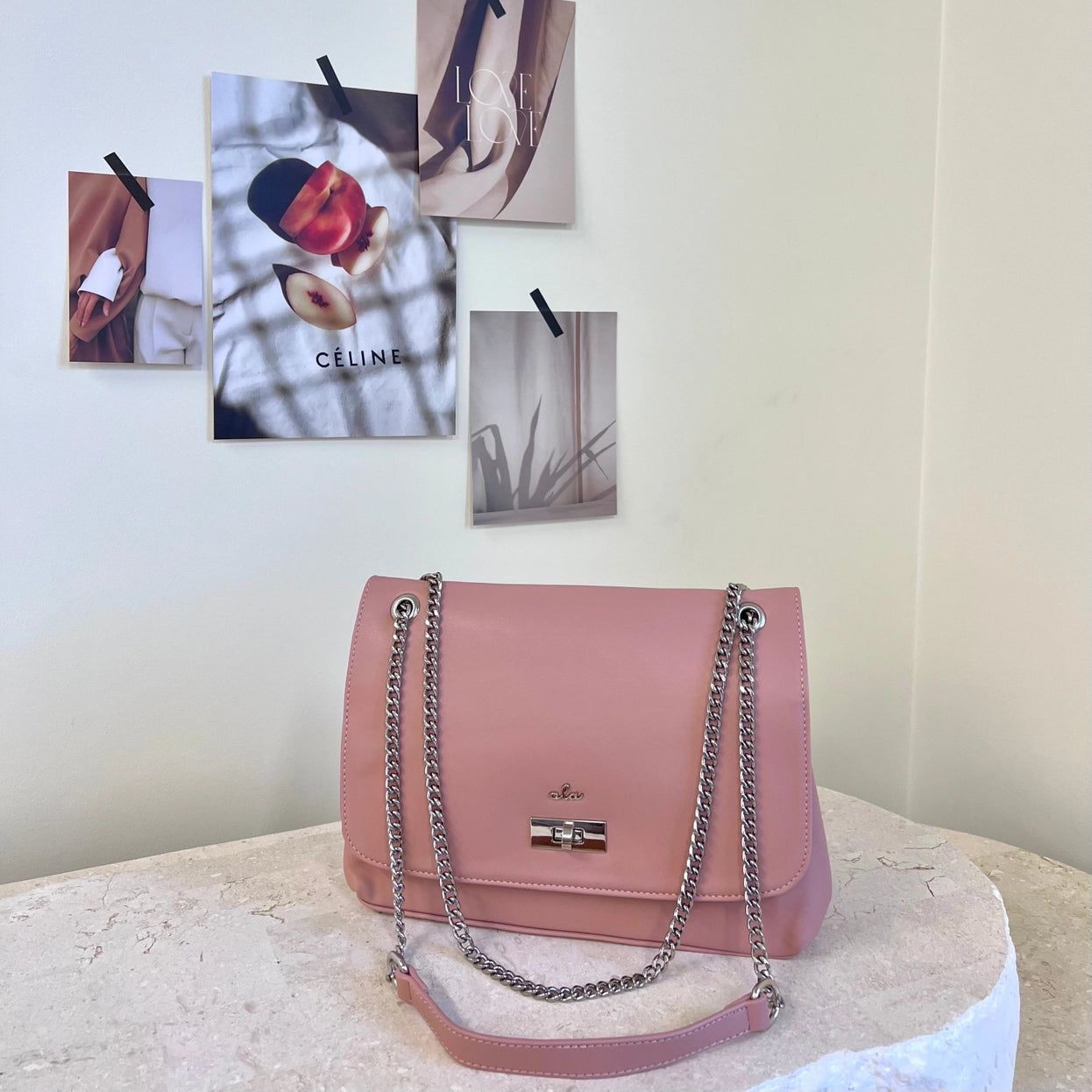 Chain Flap Shoulder Bag Pink