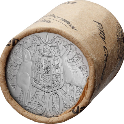 reverse of a 2024 50c coin featuring the Australian Coat of Arms