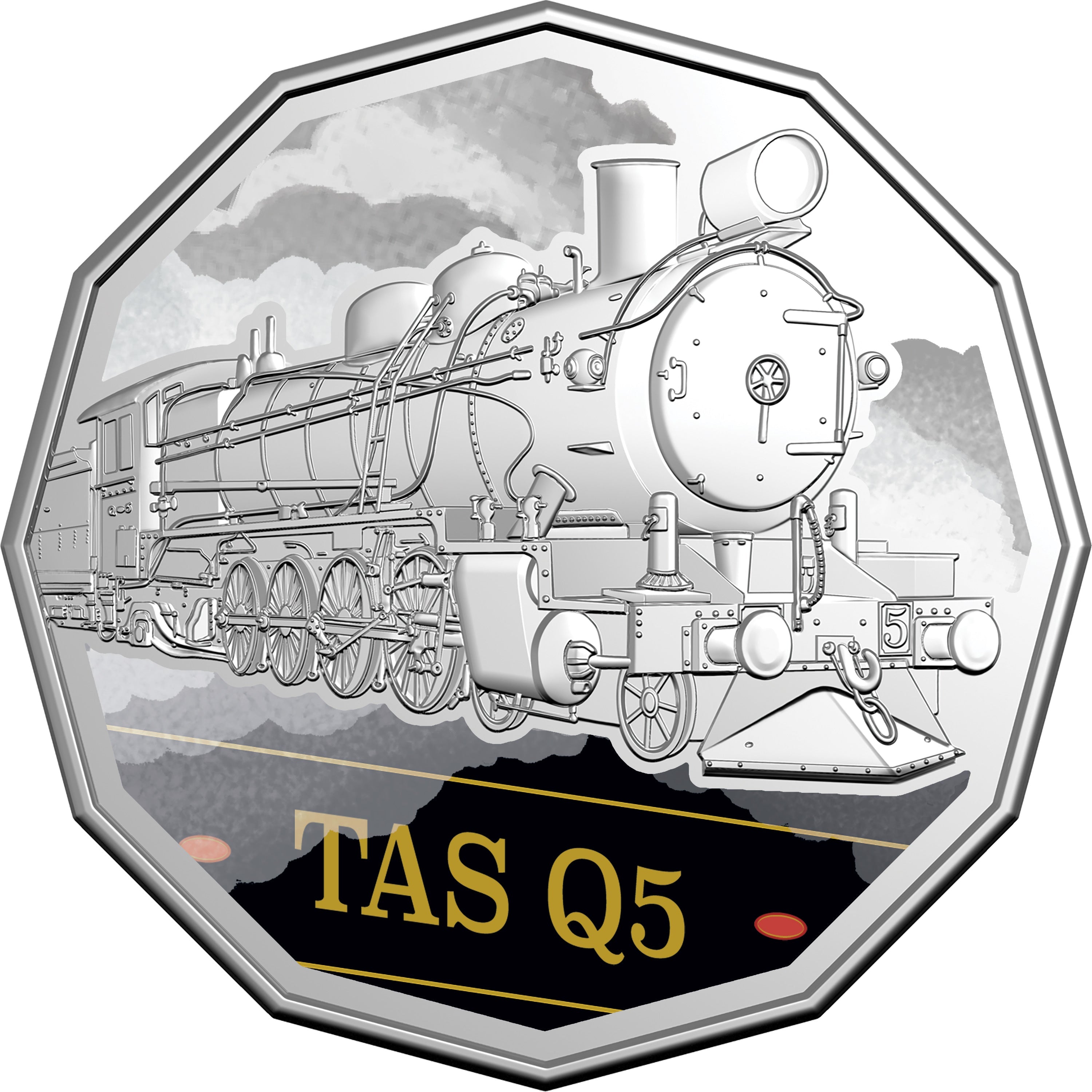 2025 Steam Giants TAS Q5 50c Coloured Uncirculated Coin Reverse
