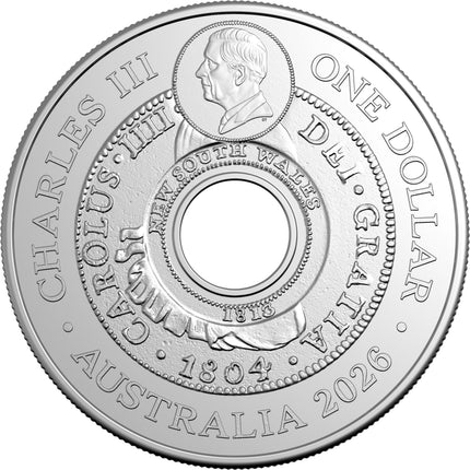 2026 Holey Dollar $1 coin obverse with King Charles III effigy