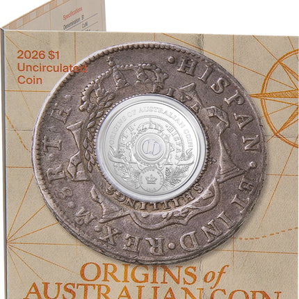 2026 Holey Dollar $1 uncirculated coin on presentation card