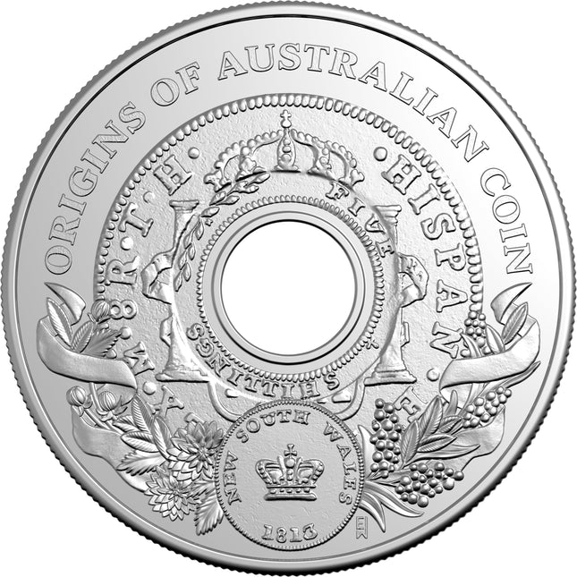 2026 Holey Dollar $1 coin reverse with 1823 Holey Dollar and 1813 Dump