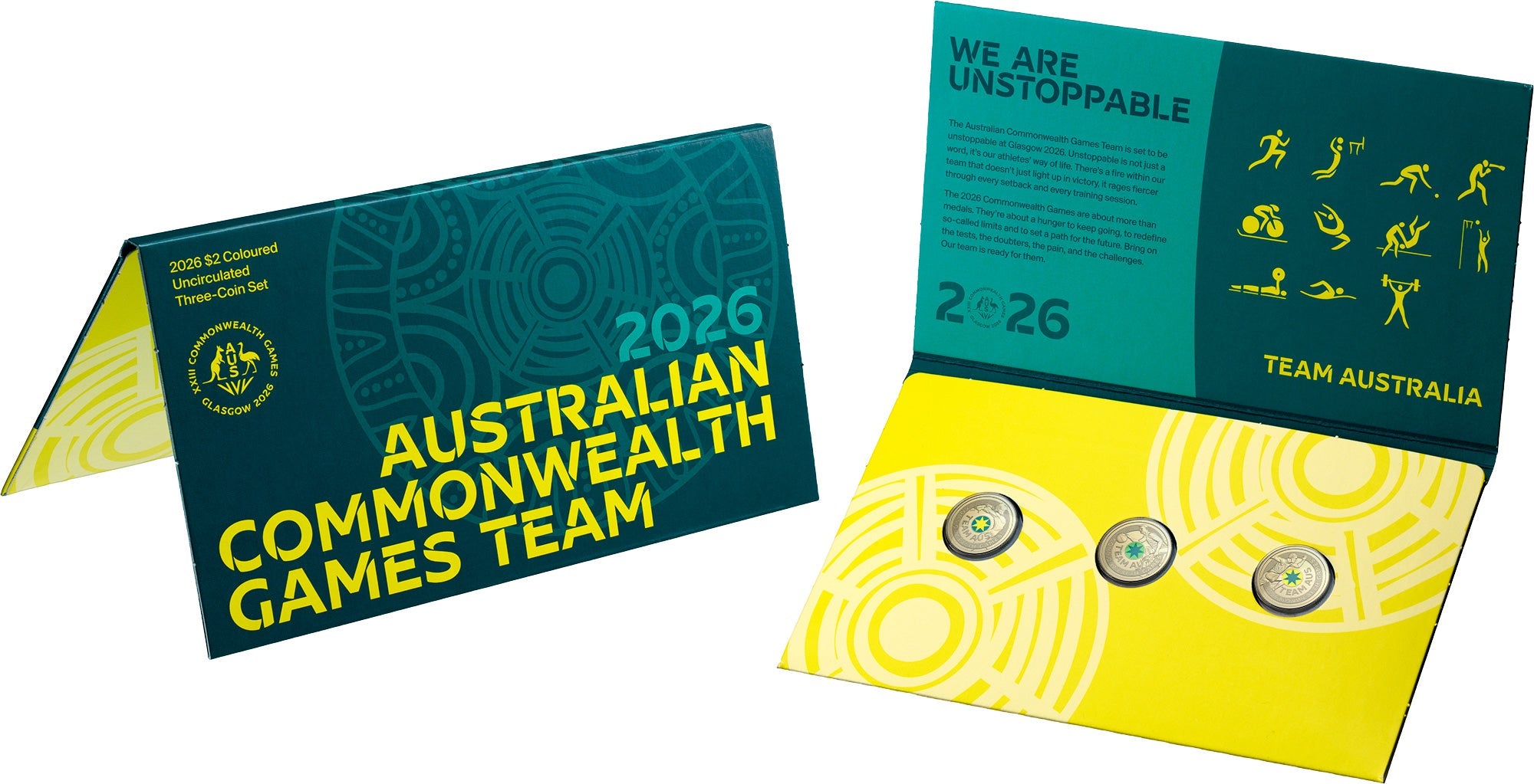 2026 Australian Commonwealth Games $2 three-coin set presentation folder packaging