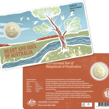 2026 Heart and Soul of Australia $1 Uncirculated Coin in presentation card packaging