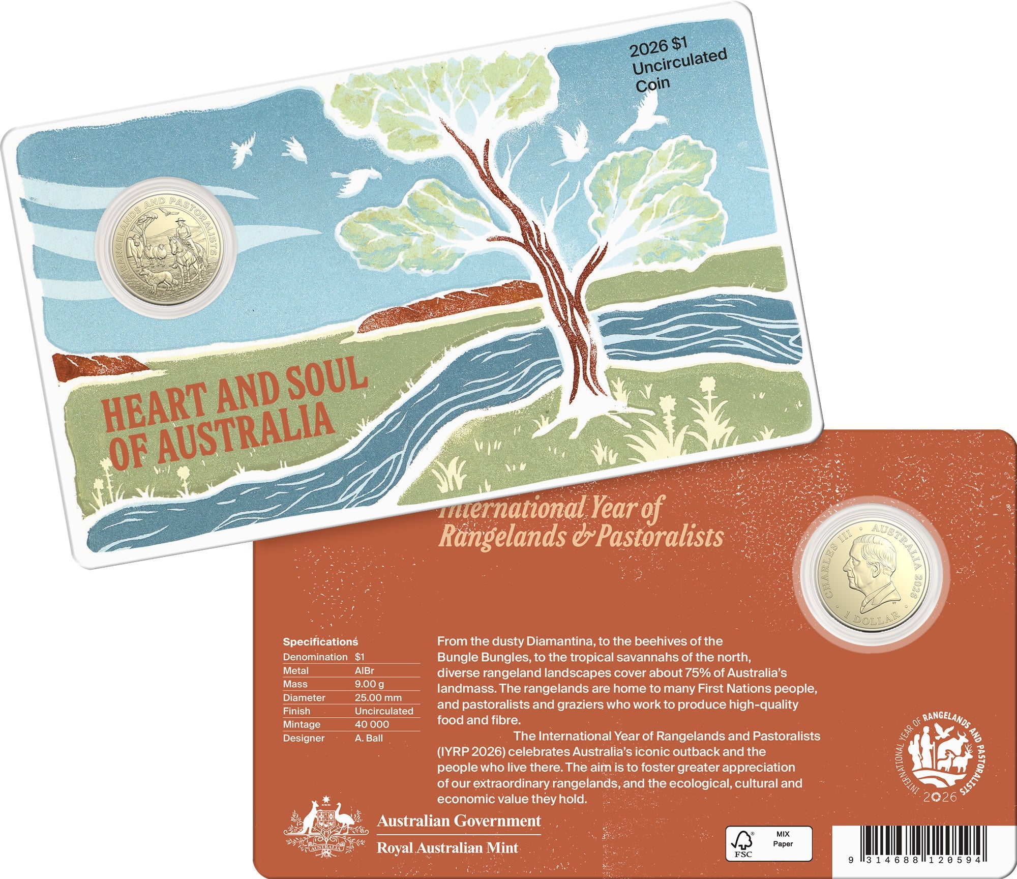 2026 Heart and Soul of Australia $1 Uncirculated Coin in presentation card packaging