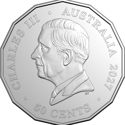 2027 Australian 50c tetradecagon obverse with King Charles III effigy