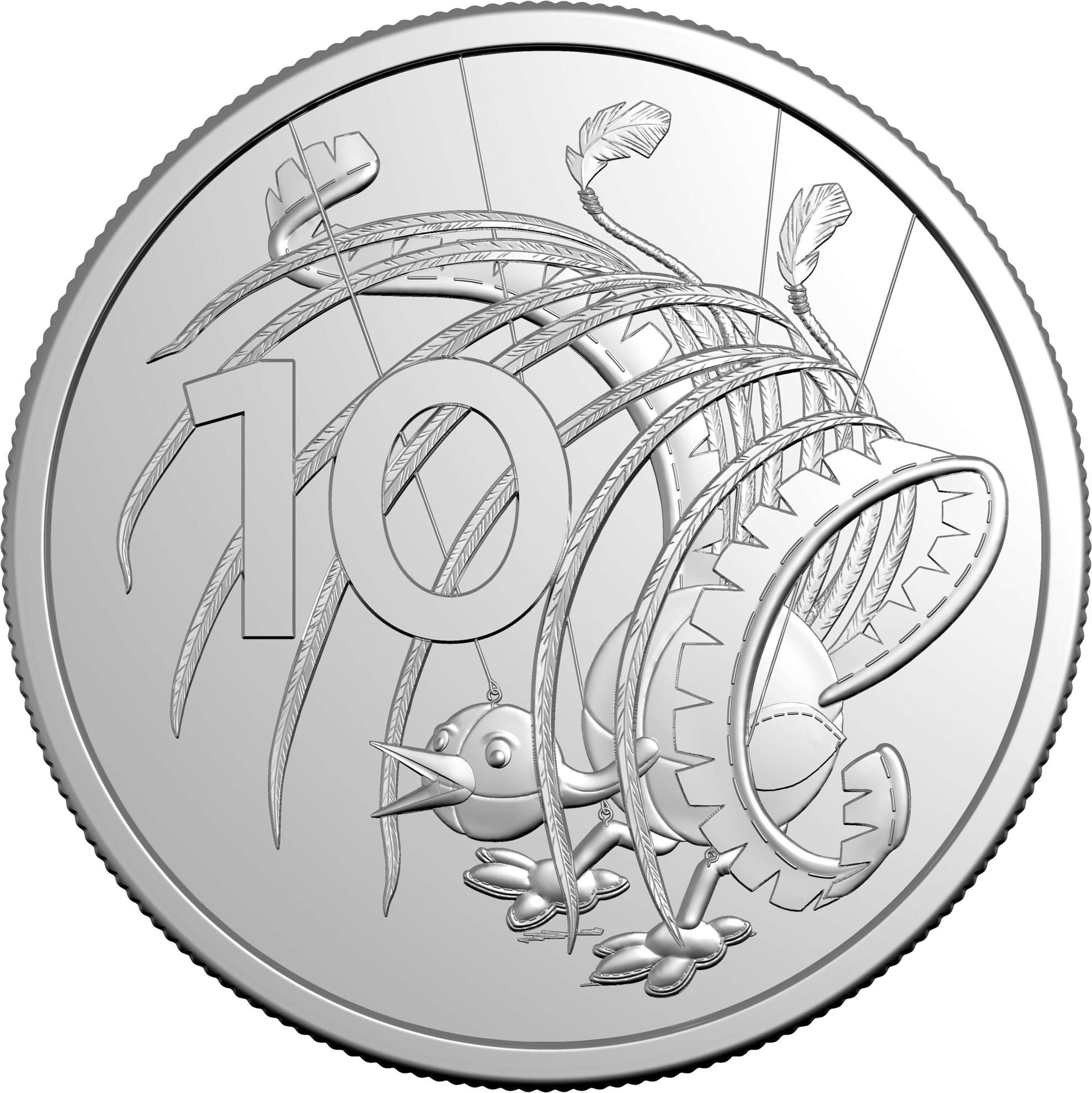 a silver coin with the number ten on it