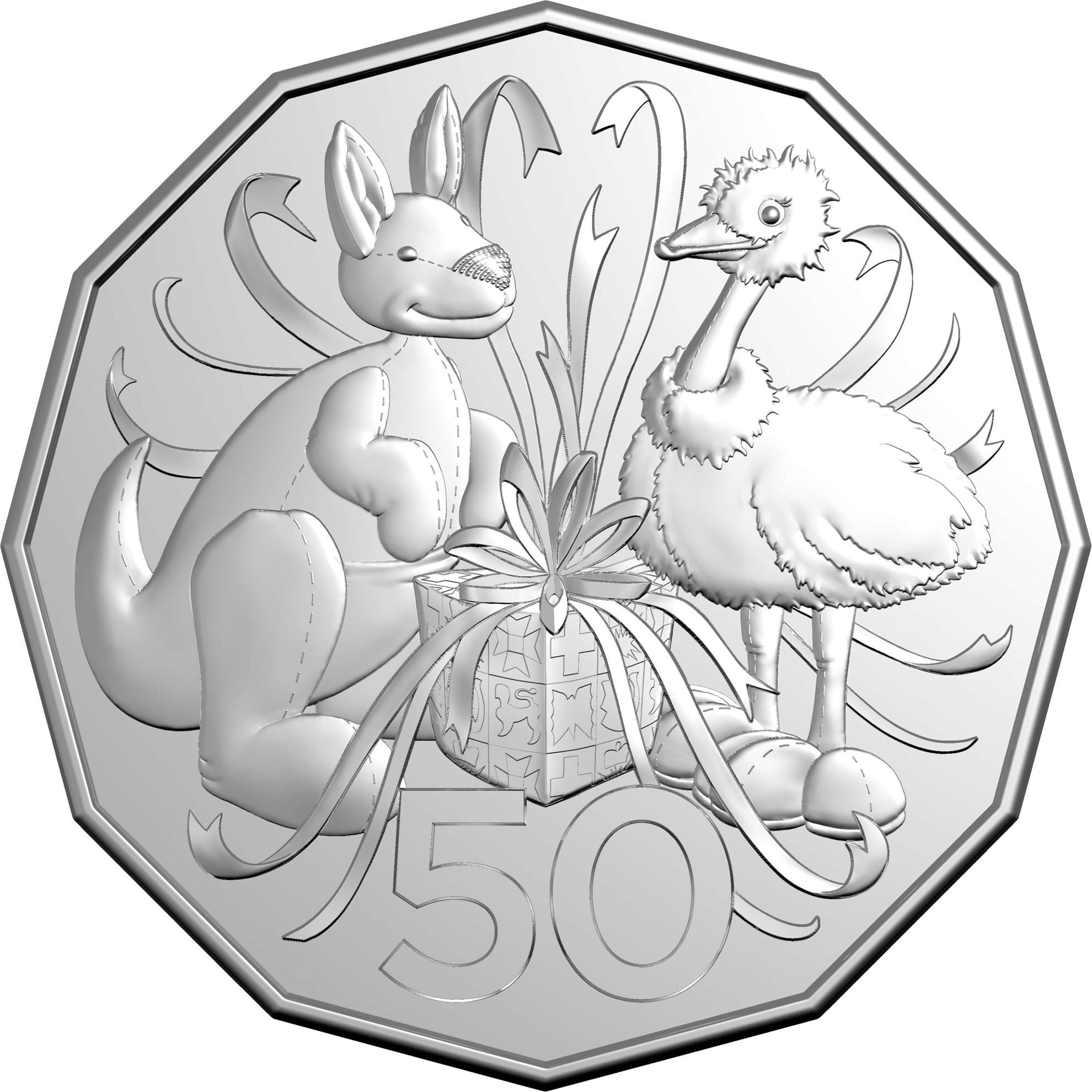 a 50p coin with an image of two birds on it