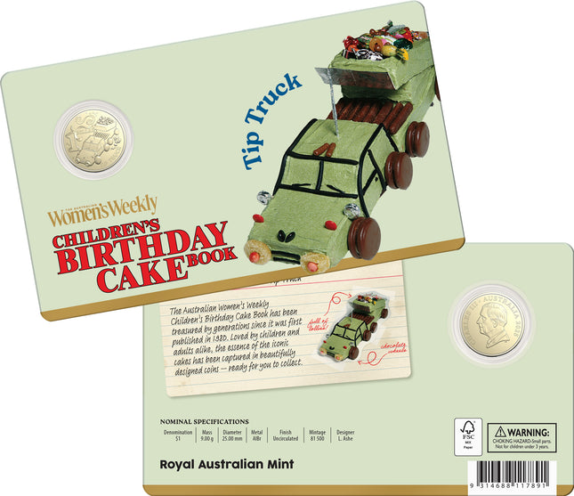 2025 AWW Childrens Birthday Cake Book Uncirculated $1 Coin - Tip Truck