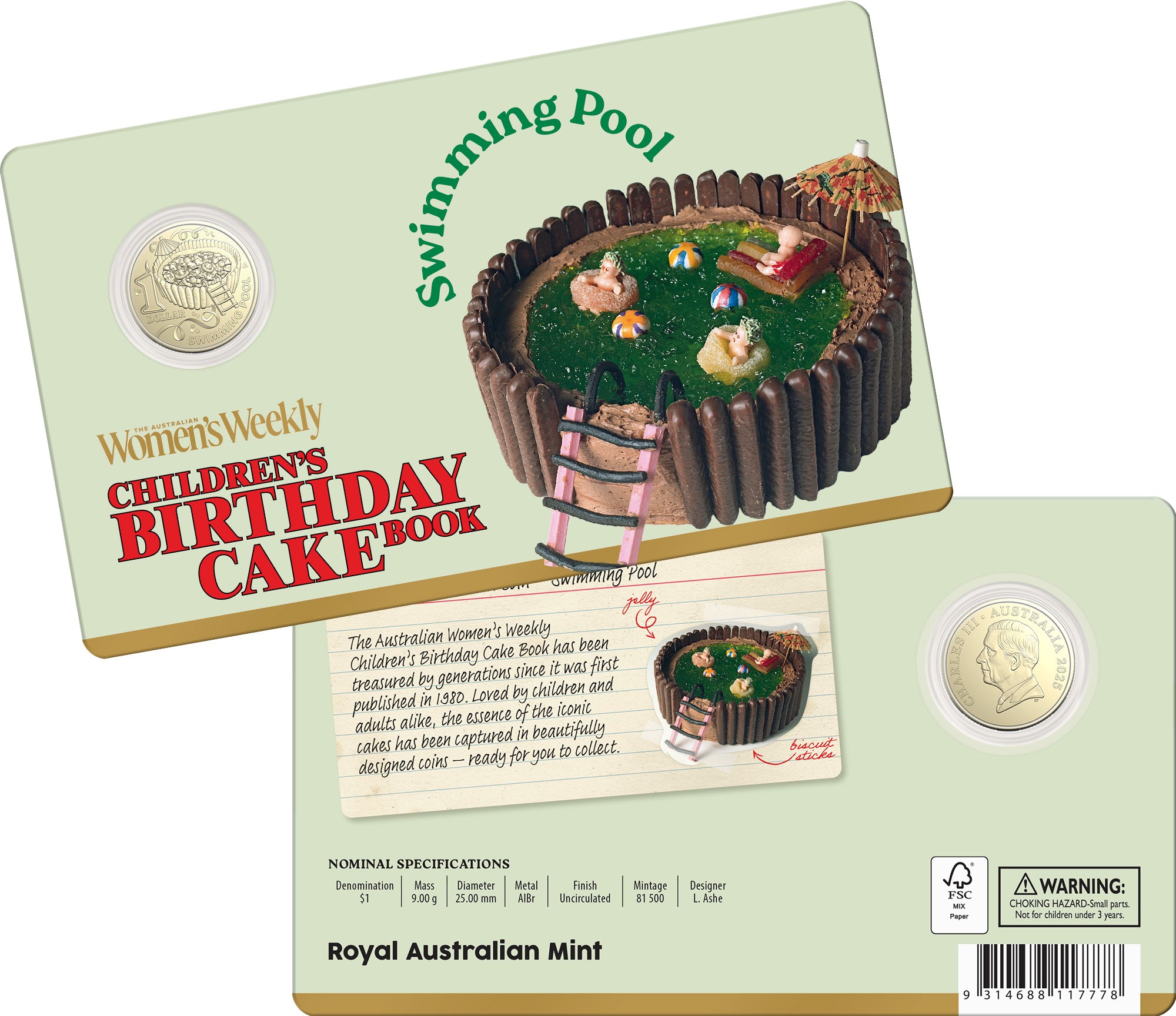2025 AWW Childrens Birthday Cake Book Uncirculated $1 Coin - Swimming Pool