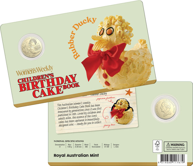 2025 AWW Childrens Birthday Cake Book Uncirculated $1 Coin - Rubber Ducky