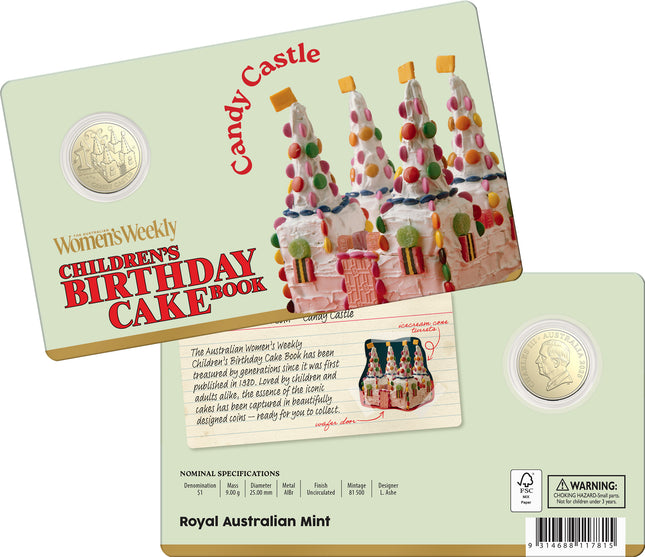 2025 AWW Childrens Birthday Cake Book Uncirculated $1 Coin - Candy Castle