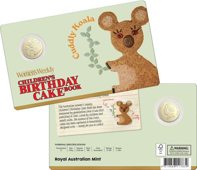 2025 AWW Childrens Birthday Cake Book Uncirculated $1 Coin - Cuddly Koala