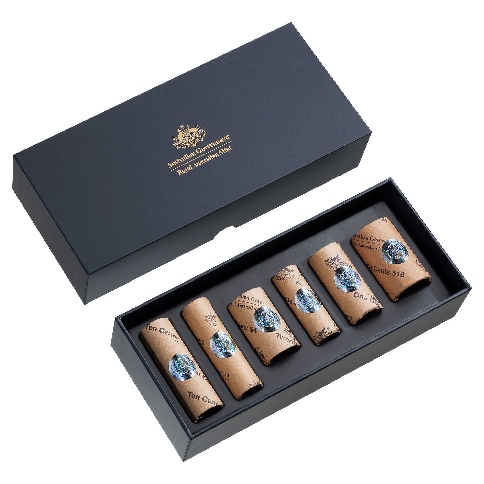 a black box with six bottles of wine in it