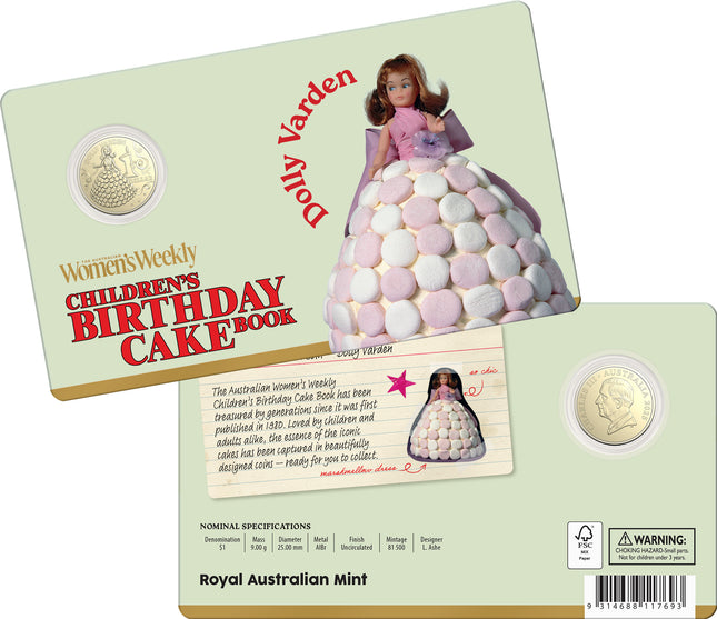 2025 AWW Childrens Birthday Cake Book Uncirculated $1 Coin - Dolly Varden